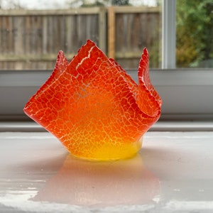 Flammen-Teelicht, Teelichthalter aus Glas, rotes und orangefarbenes Votivlicht Bild 3