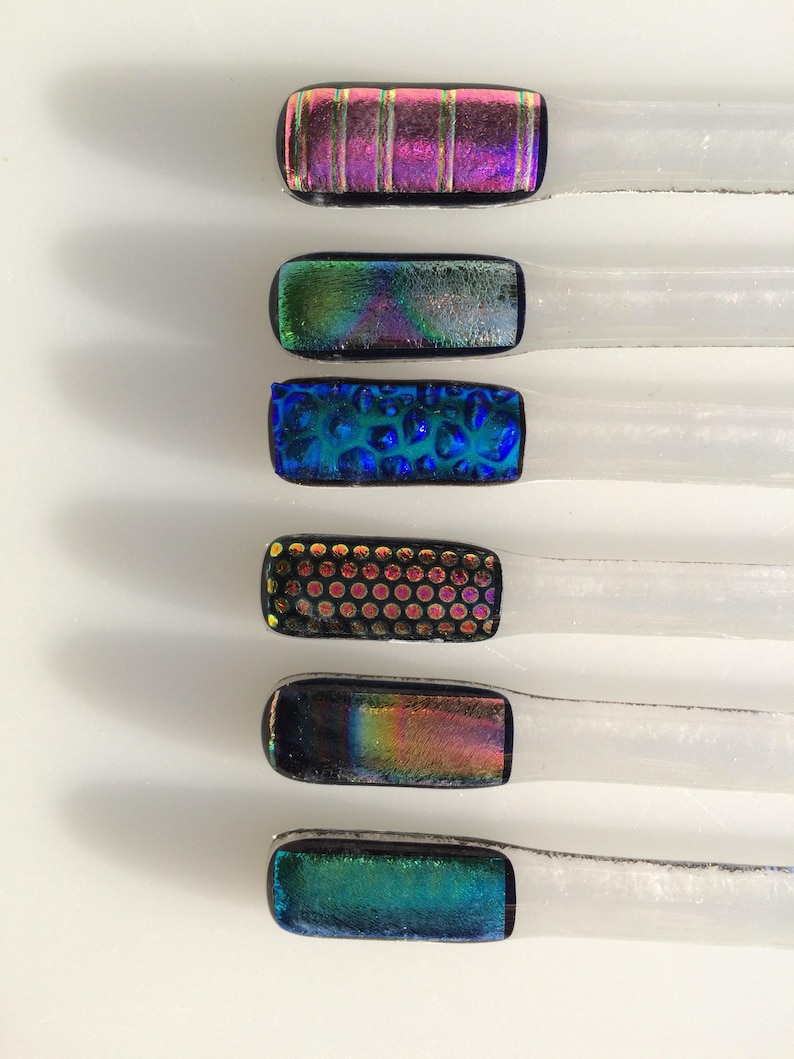 Set of six dichroic fused glass swizzle sticks image 1