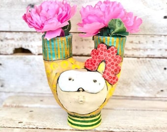 Colorful unique vase, flower lovers gift, ceramic vase, funky ceramic vase, cute vase for flowers, gift for new home.