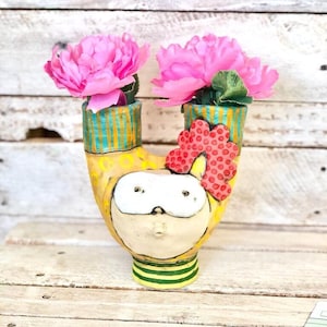 Colorful unique vase, flower lovers gift, ceramic vase, funky ceramic vase, cute vase for flowers, gift for new home. image 1