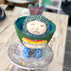 Funky ceramic rainbow bowl, rainbow lovers gift, whimsical ceramic decor, quirky ceramic bowl, rainbow decor, unique gift, ceramic bowls image 7