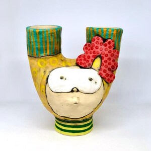 Colorful unique vase, flower lovers gift, ceramic vase, funky ceramic vase, cute vase for flowers, gift for new home. image 2