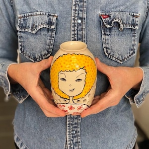 Unique ceramic oil diffuser, gift for girlfriend, oil diffuser, aromatherapy gift, feminist gift, art therapy gift, large yellow diffuser.