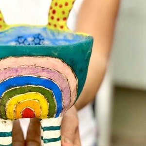Colorful ornamental ceramic bowl, unique colorful ceramic bowl, decorative bowl, whimsical ceramic art, adorable ceramic bowl, cute accent. image 7