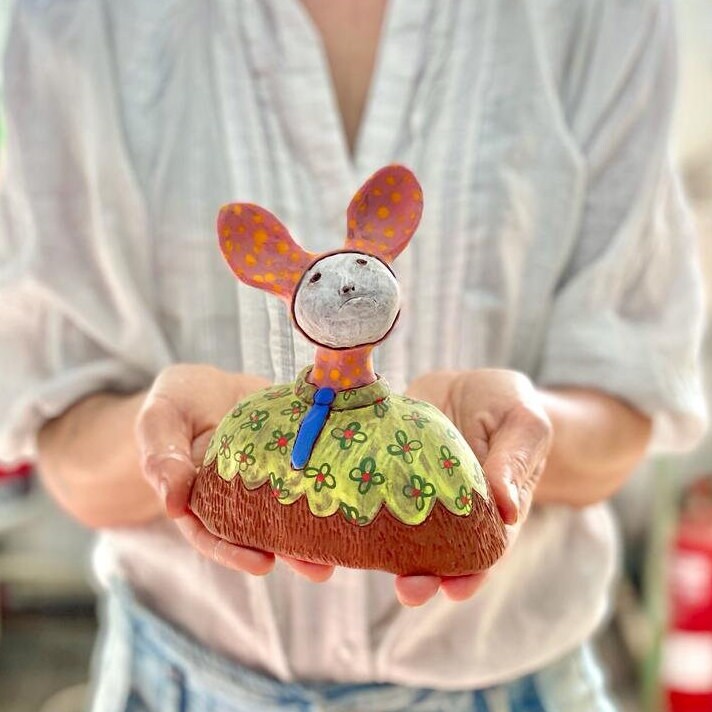 Quirky Ceramic Ornament: Handmade Whimsical Clay Figure