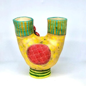 Colorful unique vase, flower lovers gift, ceramic vase, funky ceramic vase, cute vase for flowers, gift for new home. image 7