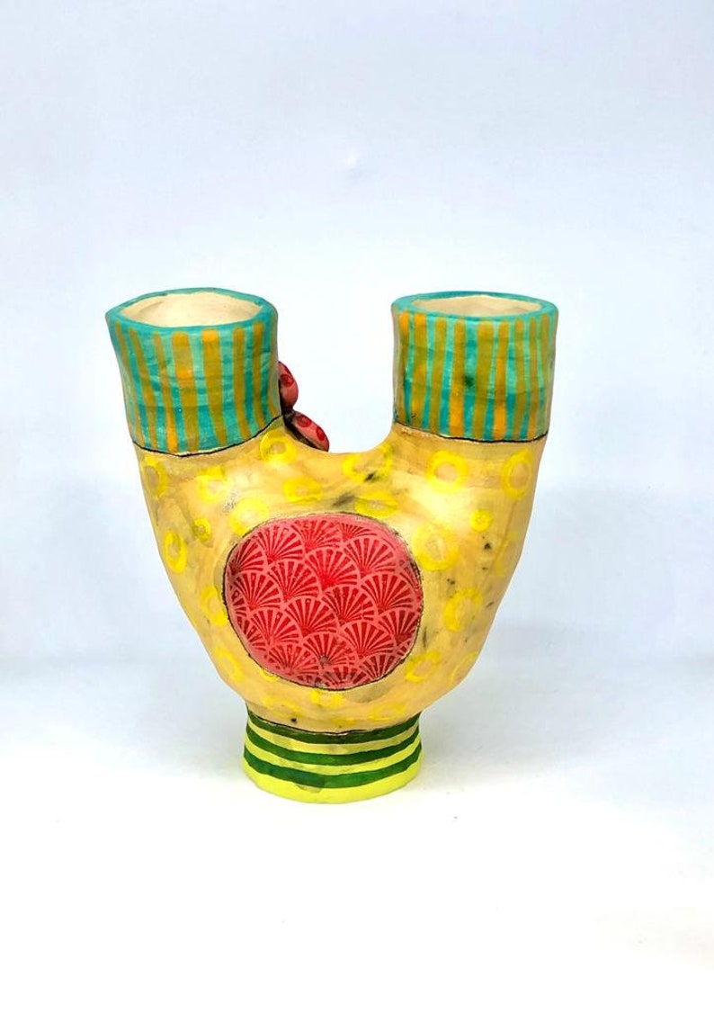 Colorful unique vase, flower lovers gift, ceramic vase, funky ceramic vase, cute vase for flowers, gift for new home. image 7