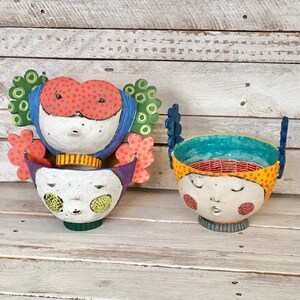 Colorful ornamental ceramic bowl, unique colorful ceramic bowl, decorative bowl, whimsical ceramic art, adorable ceramic bowl, cute accent. image 6