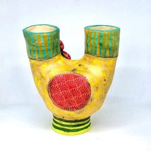 Colorful unique vase, flower lovers gift, ceramic vase, funky ceramic vase, cute vase for flowers, gift for new home. image 3