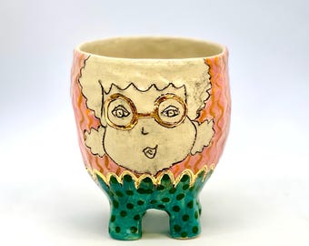 Taza de cerámica colorida con cristales de brillo dorado - Taza de arte hecha a mano