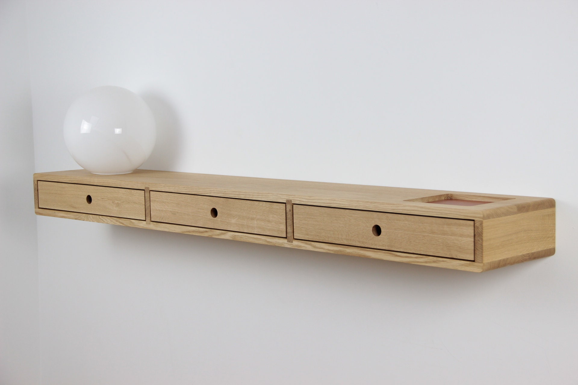 Floating Console Table with Drawers Leather Tray Etsy