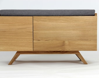 Vadisun Schuhbank Aus Buche – 60 Cm, Mid-Century Design Mit Beiger Polsterung, Für Eingangsbereich & Wohnraum