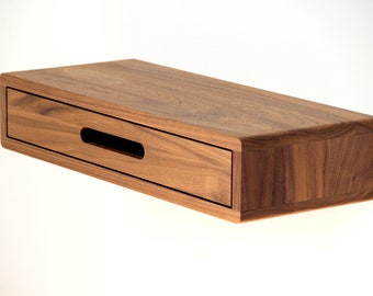 Solid American Walnut Floating Console Table with Drawer