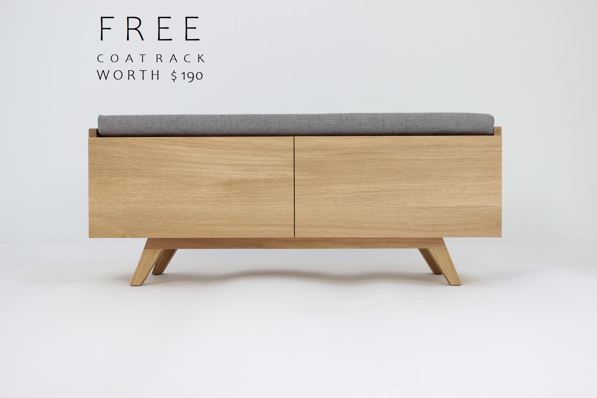 OTTO 109+FREE Design Coat rack, Unique Handmade Bench with Cushion, Solid Oak Hallway Bench with Doors, Shoe Storage,Shoe Bench, Shoe Rack