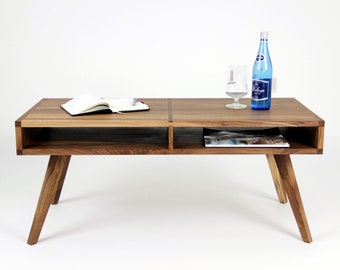 Table basse, table d’extrémité, meuble TV en noyer du milieu du siècle, unité de télévision, table de café moderne, bois massif, table de salon faite à la main, Tisch Nussbaum