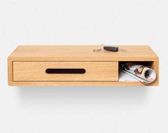 NOAH 60 TRAY - Consola flotante de roble macizo con cajón - Organizador de entrada
