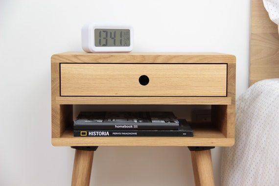 Oak Side Table With Drawer Nightstand Night Table Bedside Etsy