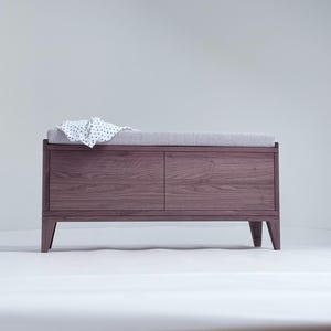 TOKIO 89, Solid Oak Bench Entryway,Walnut Finish Hallway Bench with Doors, Shoe Storage,Shoe Bench,Solid Hallway Seat,Shoe Rack