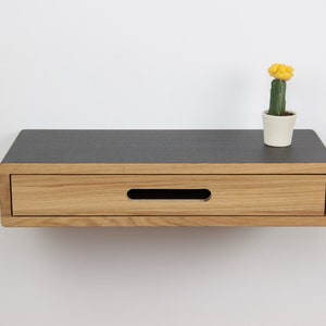 NOAH 60 BLACK, Floating Console Table with Drawer,Entryway Organizer Table, Solid Oak Wood,Entryway Wooden,Hallway,Eingangtisch