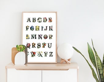 Botanical Alphabet Poster — 12"x18" — Alphabet Print — Botanical Home Decor