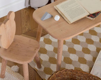 Ensemble table et chaise ours | chambre d'enfants | meubles pour enfants |naturel | tout-petit | en bois | cadeau pour tout-petit | table pour enfants | chaise pour enfants