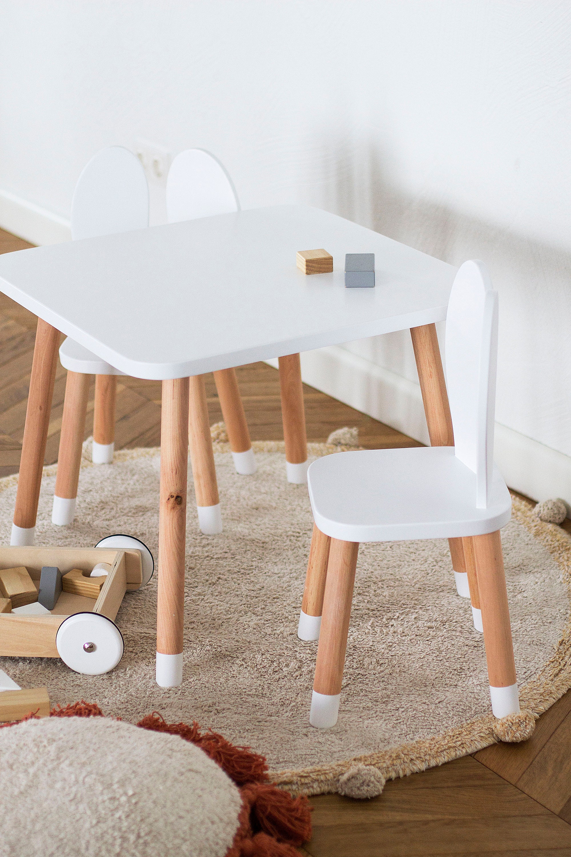 Square Table and Two Bunny Chairs Set Kids Room D cor Kids