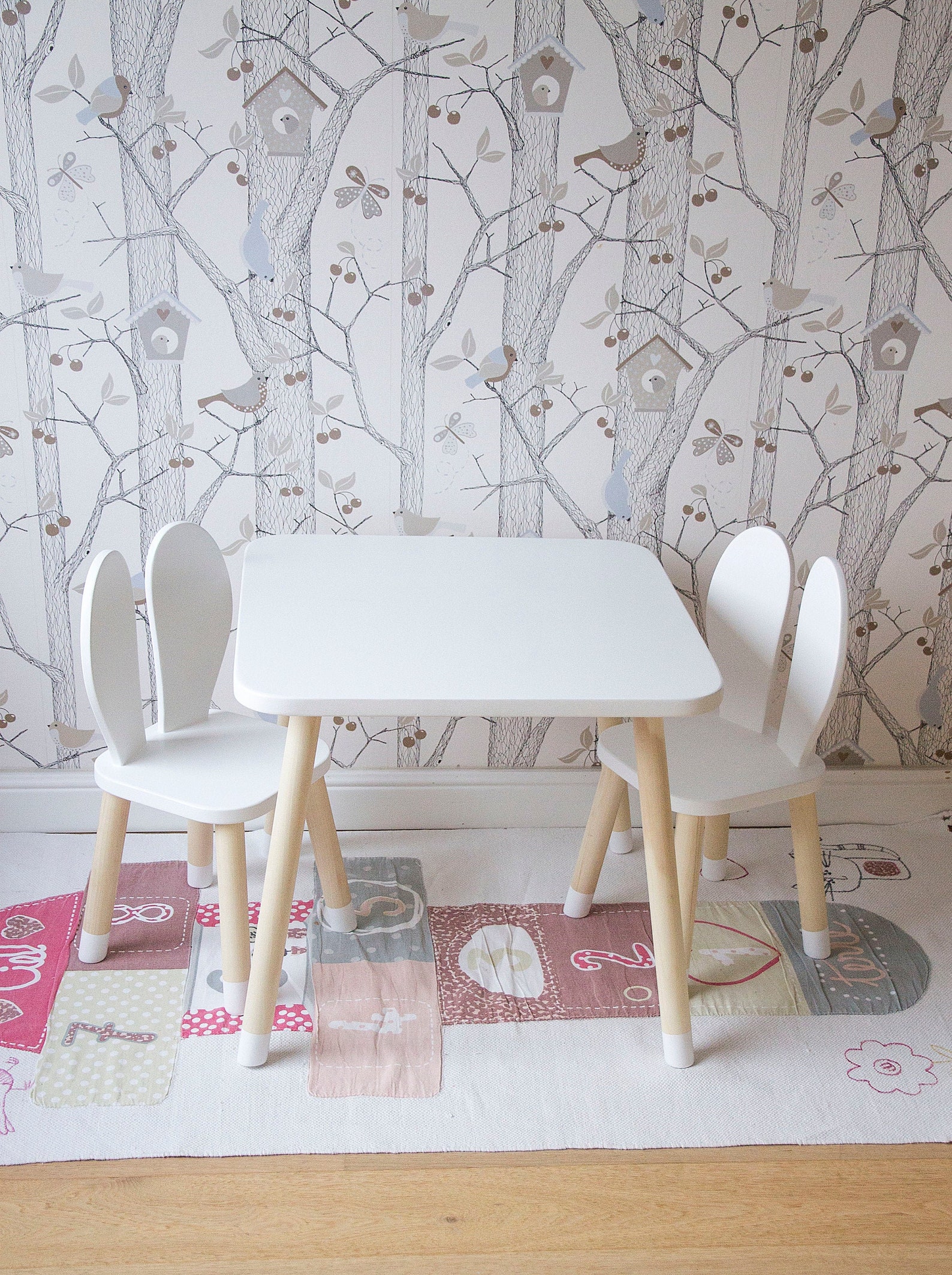 Square Table and Two Bunny Chairs Set Kids Room Décor Kids - Etsy