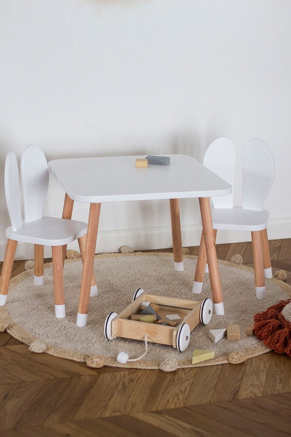 Square Table and Two Bunny Chairs Set Kids Room D cor Kids