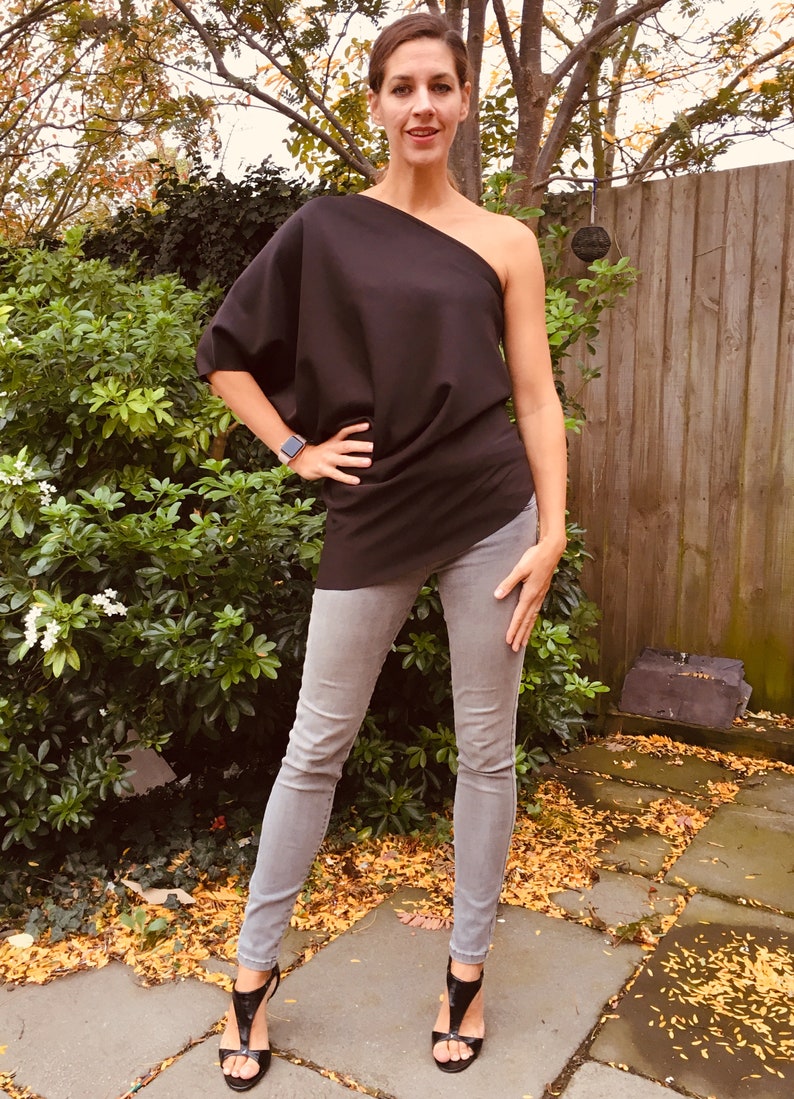 one shoulder top loose comfy Handmade cocktail top. Christmas One sleeve