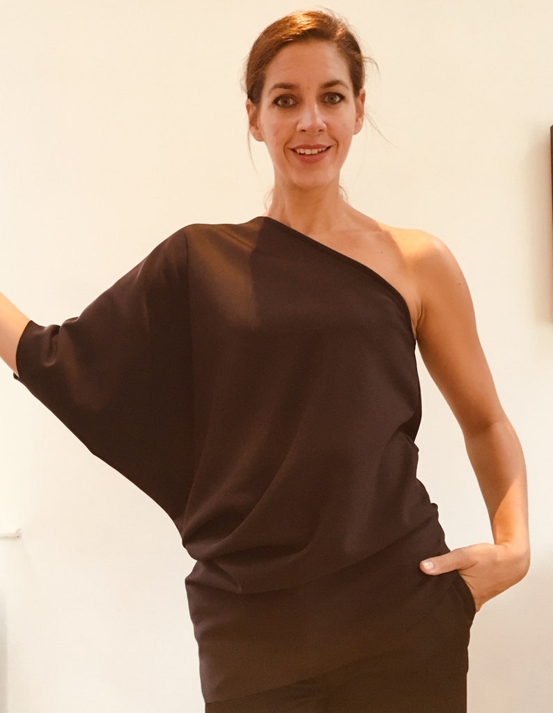 one shoulder top loose comfy Handmade cocktail top. Christmas One sleeve