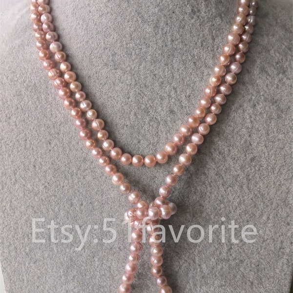 pearl necklace - genuine cultured 6-6.5mm lavender/ purple fresh water pearl wedding necklace 50-100 inch no clasp