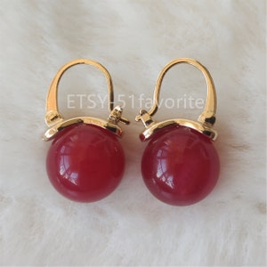 Jade earring- pretty 12mm red jade drop earrings, bridesmaid jade earrings, bride earrings