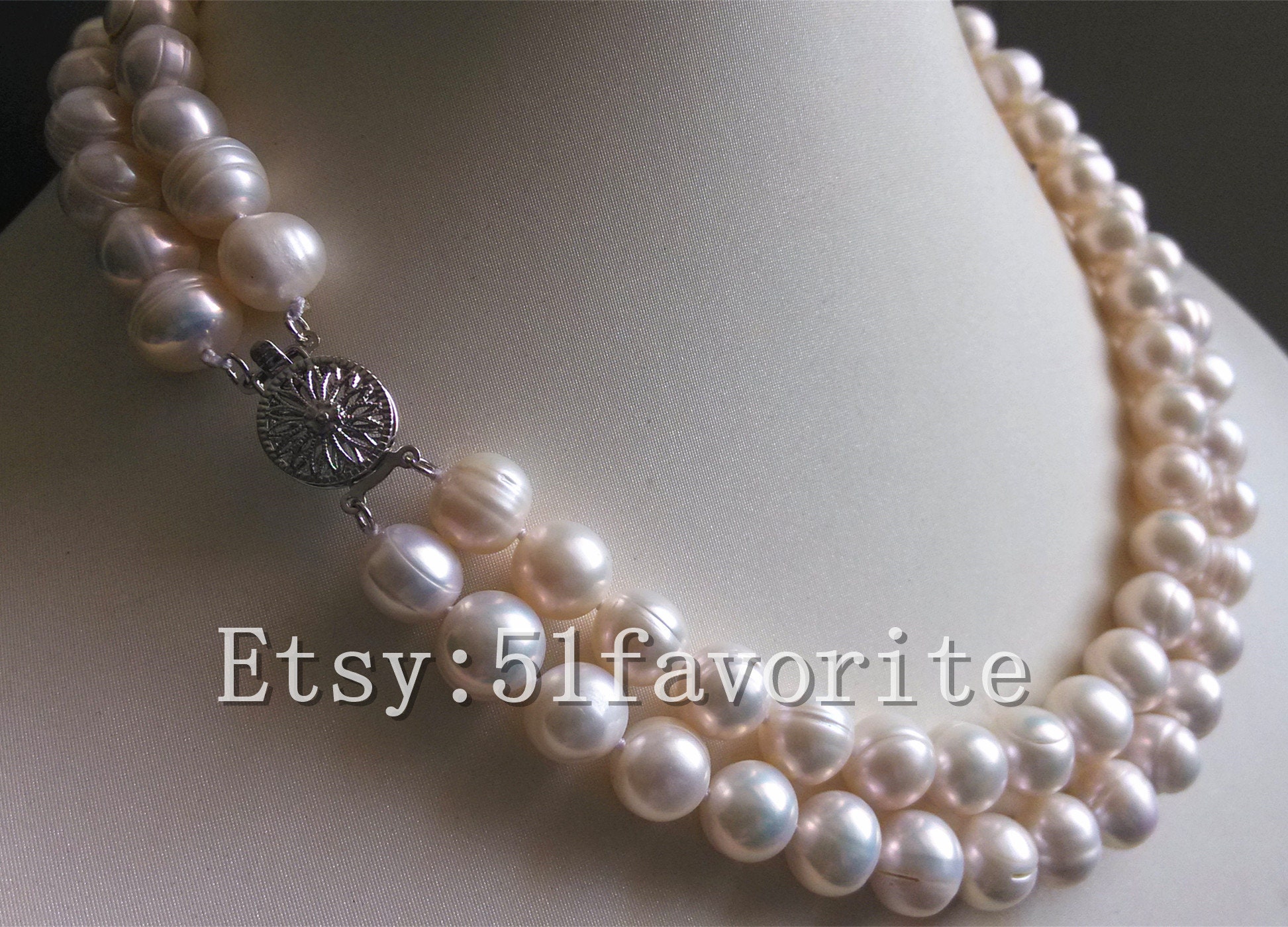 Pearl Necklace - Beautiful 2 Row Genuine Cultured 9-10mm