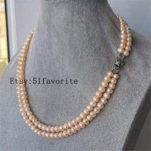 pearl necklace - Beautiful genuine cultured 6-6.5mm pink fresh water pearl 2 row necklace