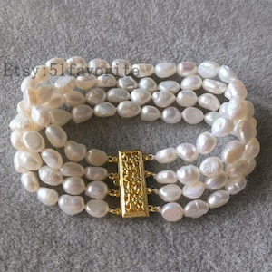Baroque Pearl Bracelet: 4-Row White Freshwater Pearl Jewelry