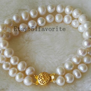 Real Pearl bracelet- 2 row cultured AA 7-7.5mm white fresh water pearl bracelet