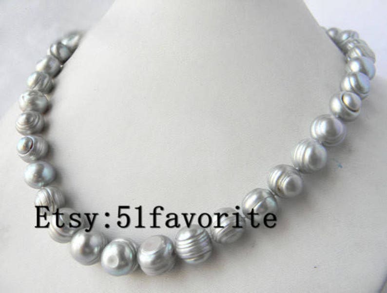 pearl necklace earrings set genuine cultued 11-12 gray pearl necklace 18 inch /& dangle earrings set