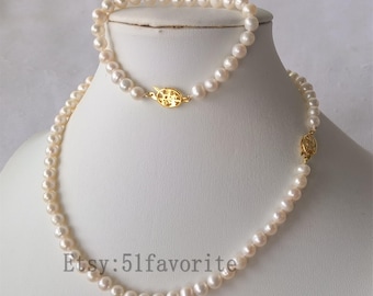 Freshwater Pearl Jewelry Set – AA+ White Pearl Necklace, Bracelet & Earrings