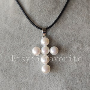 Real Pearl cross pendant- clutured 8-8.5mm white fresh water pearl pendant;ride Bridesmaid lady girls gift pearl cross pendant