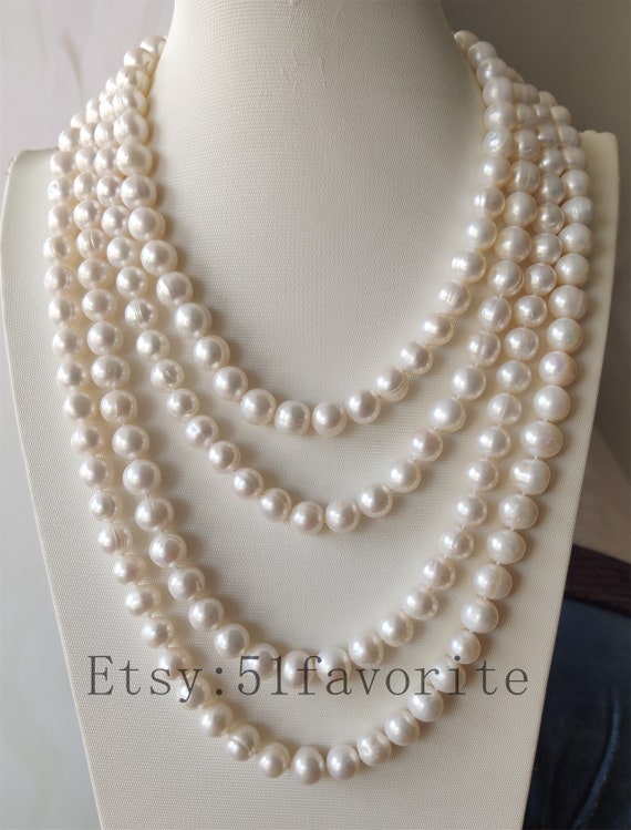 Real Pearl Necklace Cultured AA 9 9.5mm White Fresh Water Pearl