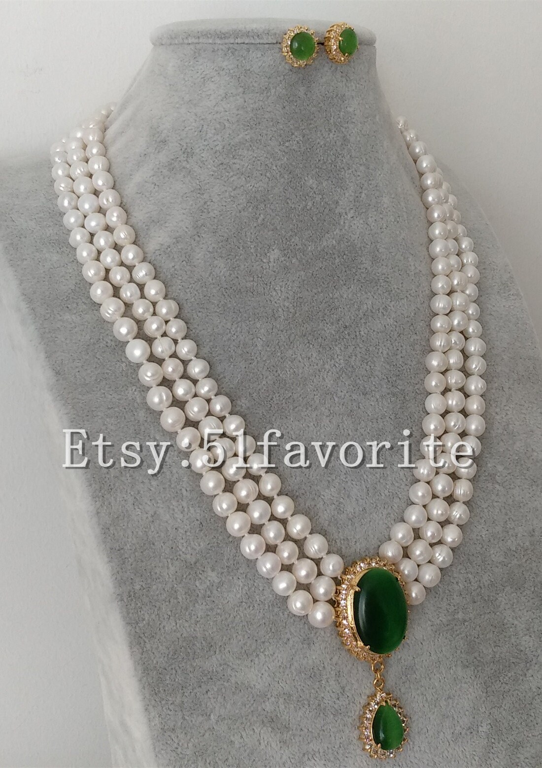 Pearl Necklace 3 Row Cultured White Fresh Water Pearl & - Etsy