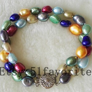 Baroque Pearl bracelet- charm cultured 8-9mm rainbow Mixed color rice Baroque fresh water pearl bracelet