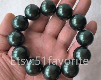 20 mm Black Shell Pearl Armband: Elastischer Armreif