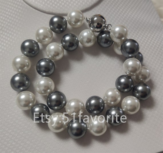 White Shell Pearl Necklace with Magnetic Clasp - Magnetic Chains - Magnets  - Jewelry