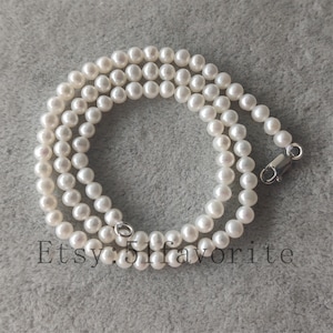 Real pearl necklace, Genuine cultured AAA 4-4.5mm mm white fresh water pearl gift necklace, bride Bridesmaid wedding 925 silver clasp
