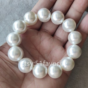 Shell pearl bracelet- 10mm 12mm 14mm 16mm white sea shell pearl Elastic bracelet 7.5-8 inch, bride pearl earrings, Bridesmaid bracelet
