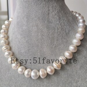 Baroque Pearl Necklace: 11-14mm White Freshwater Pearl, Bridal Jewelry