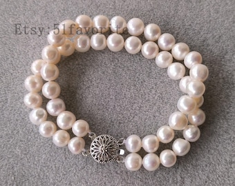 Freshwater Pearl Bracelet – Double Strand, Cultured Bridal Jewelry