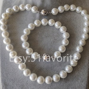 Shell pearl set- 12mm white mother of shell pearl wedding bridesmaid bride necklace 16-20 inch / bracelet  set
