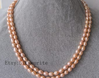 バロックパールネックレス：フクシアのダブルストランドパール